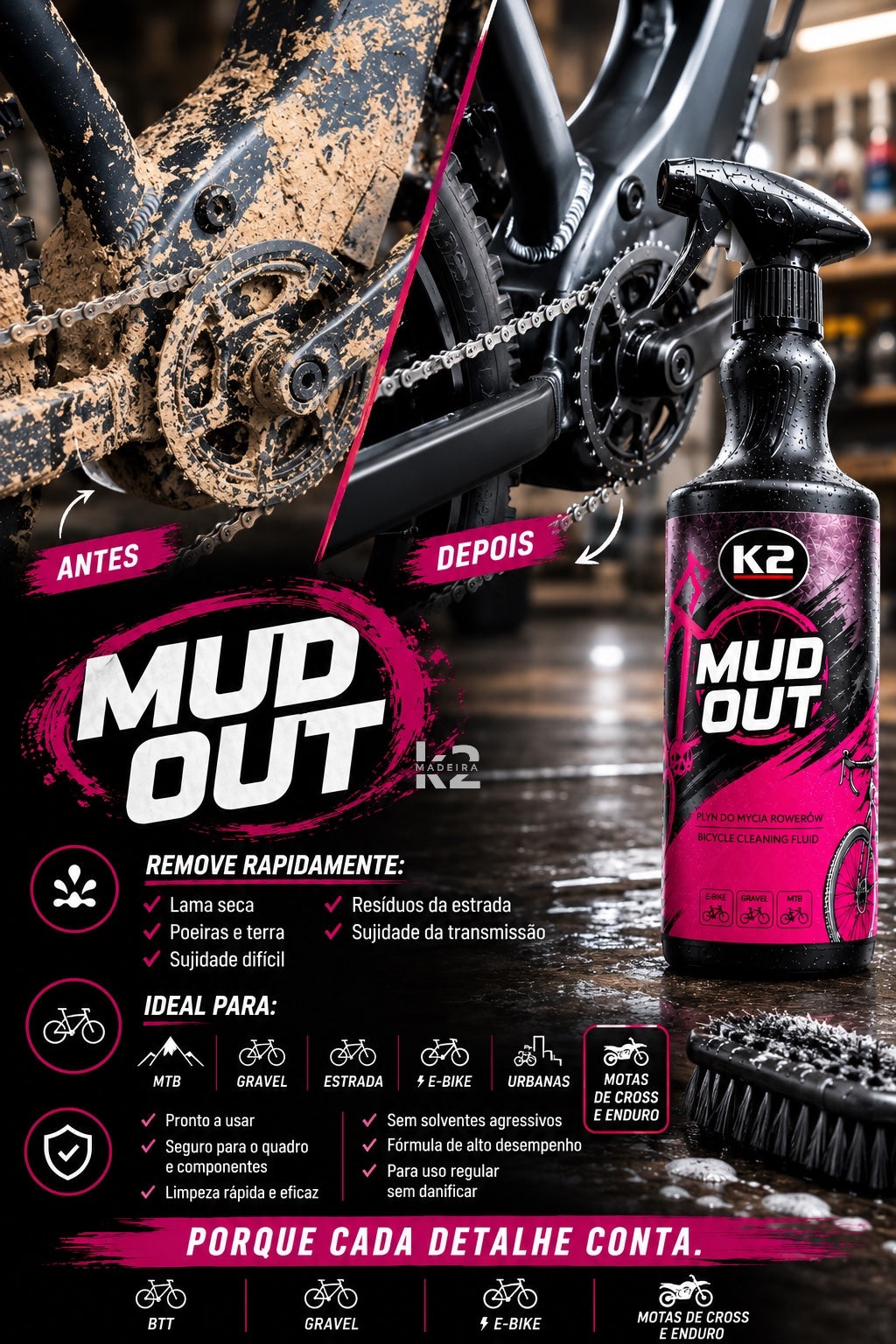 K2 MUD OUT 1L – Limpeza Profissional para Bicicletas e Motas de Cross