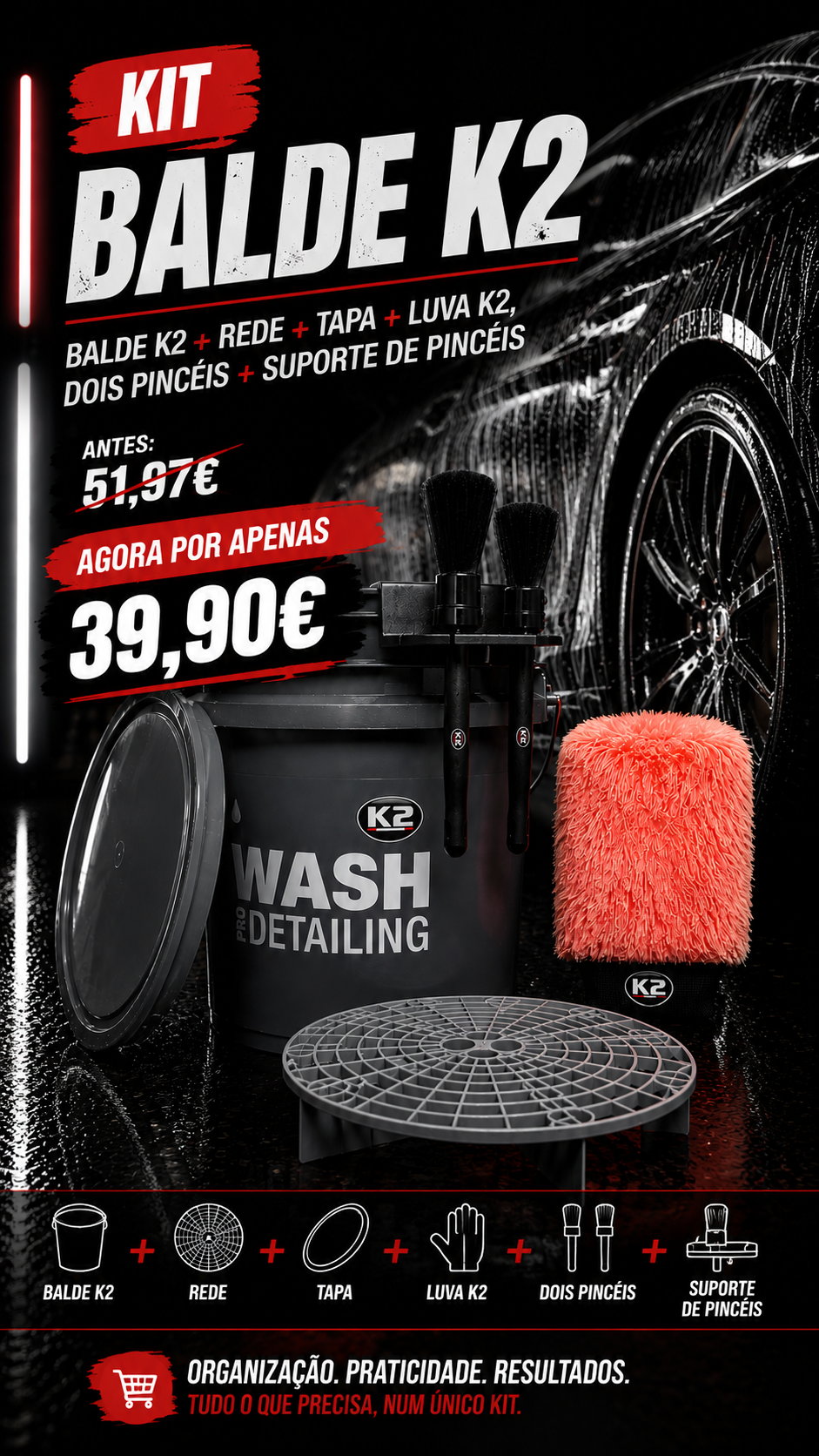 Kit Balde K2 Completo – Balde + Rede + Tampa + Luva + 2 Pincéis + Suporte