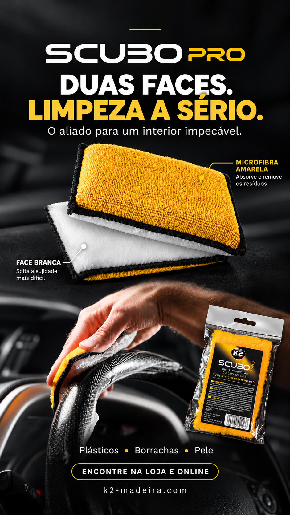 K2 SCUBO PRO – Esponja Dupla Face para Limpeza Profunda de Interiores