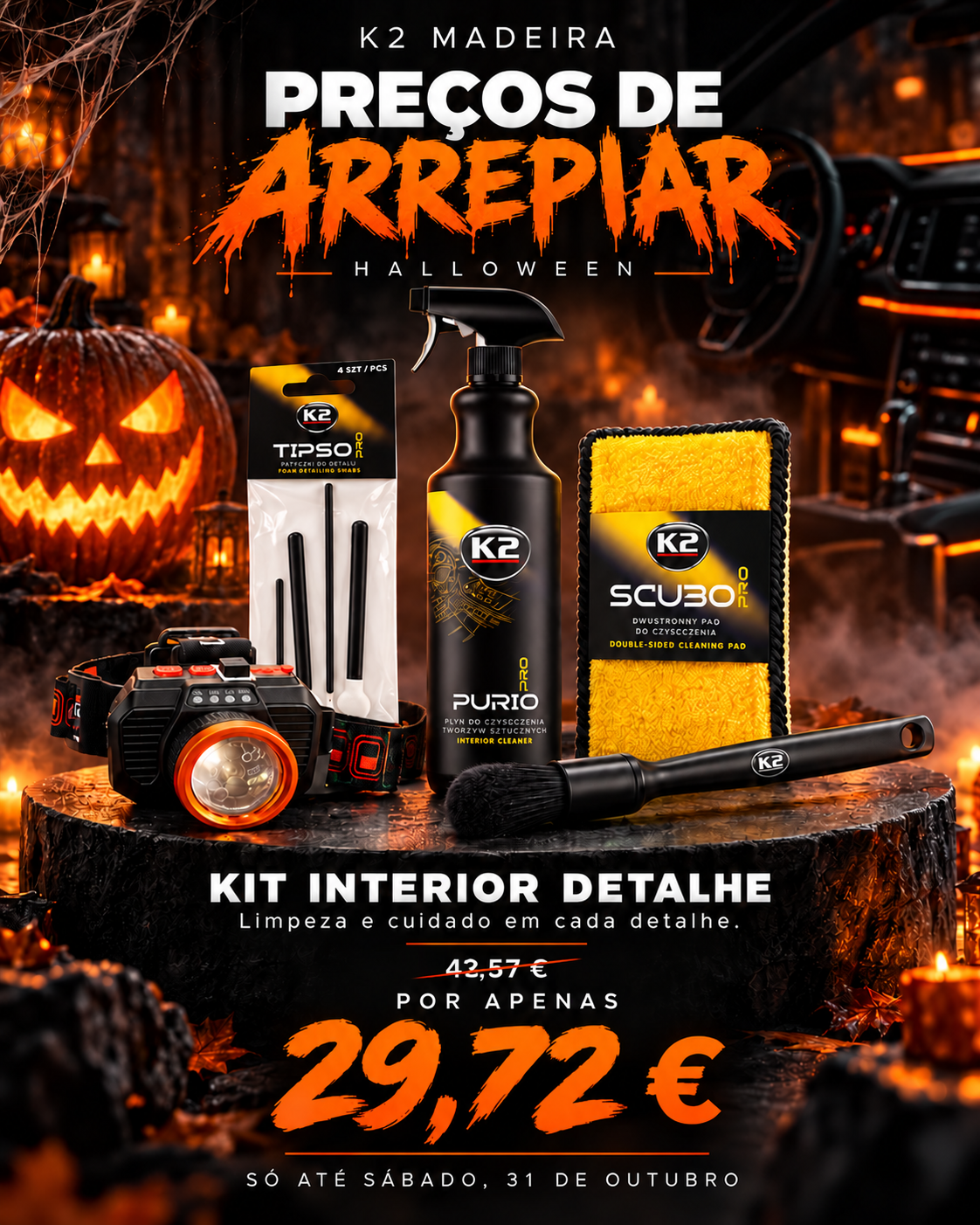 Kit Halloween Interior Detalhe – K2 Purio Pro + Acessórios + Lanterna Frontal