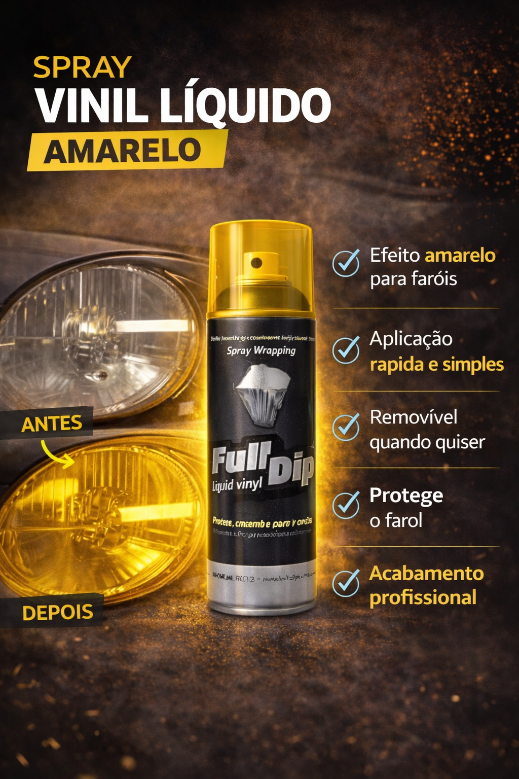 Spray Amarelo para Faróis – Vinil Líquido Removível