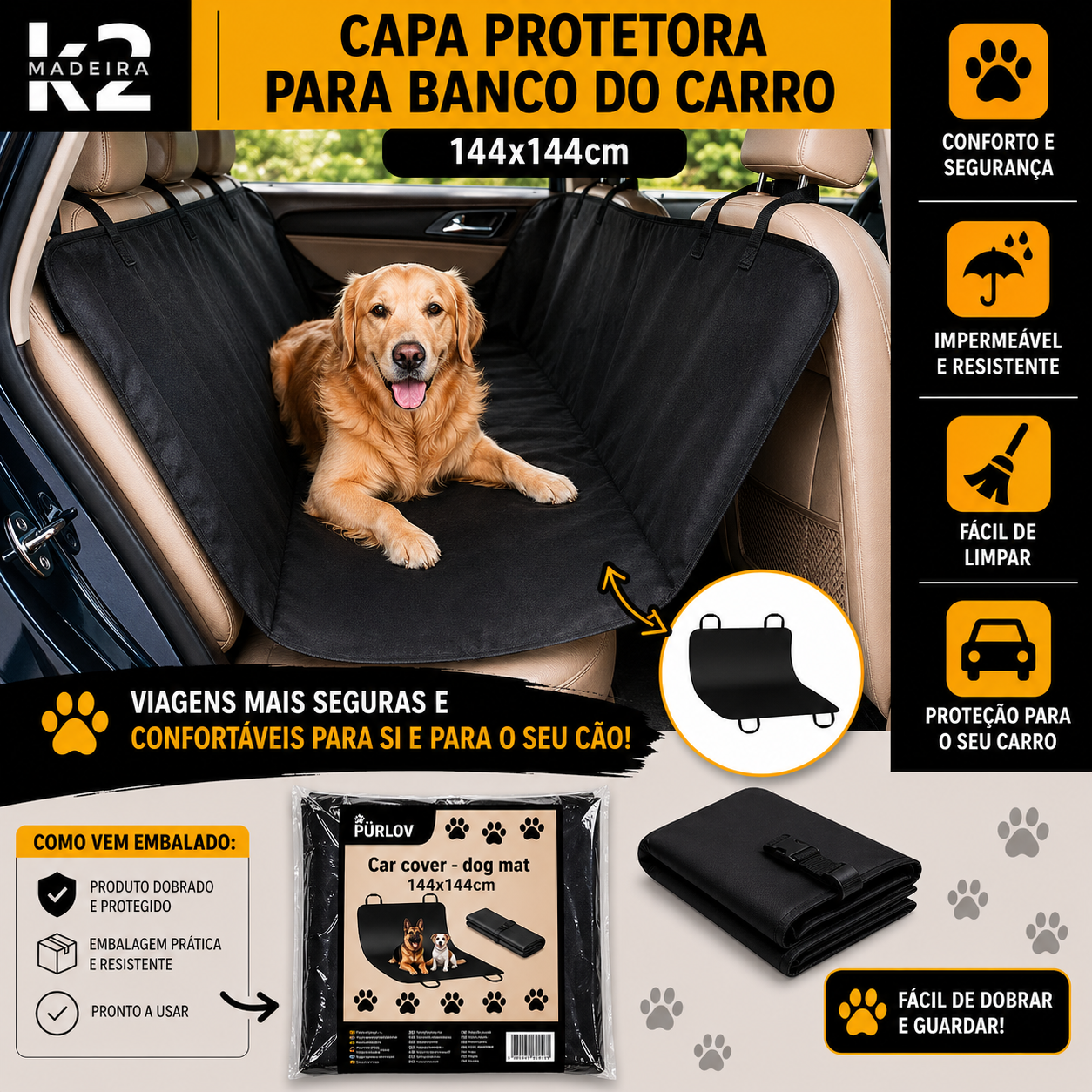Capa Protetora Impermeável para Banco do Carro – Ideal para Cães
