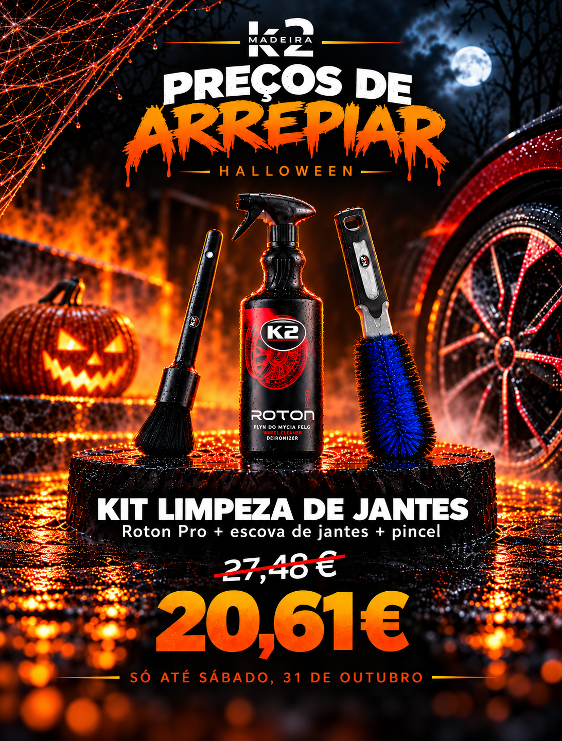 Kit Halloween Limpeza de Jantes – K2 1L Roton Pro + Escova + Pincel