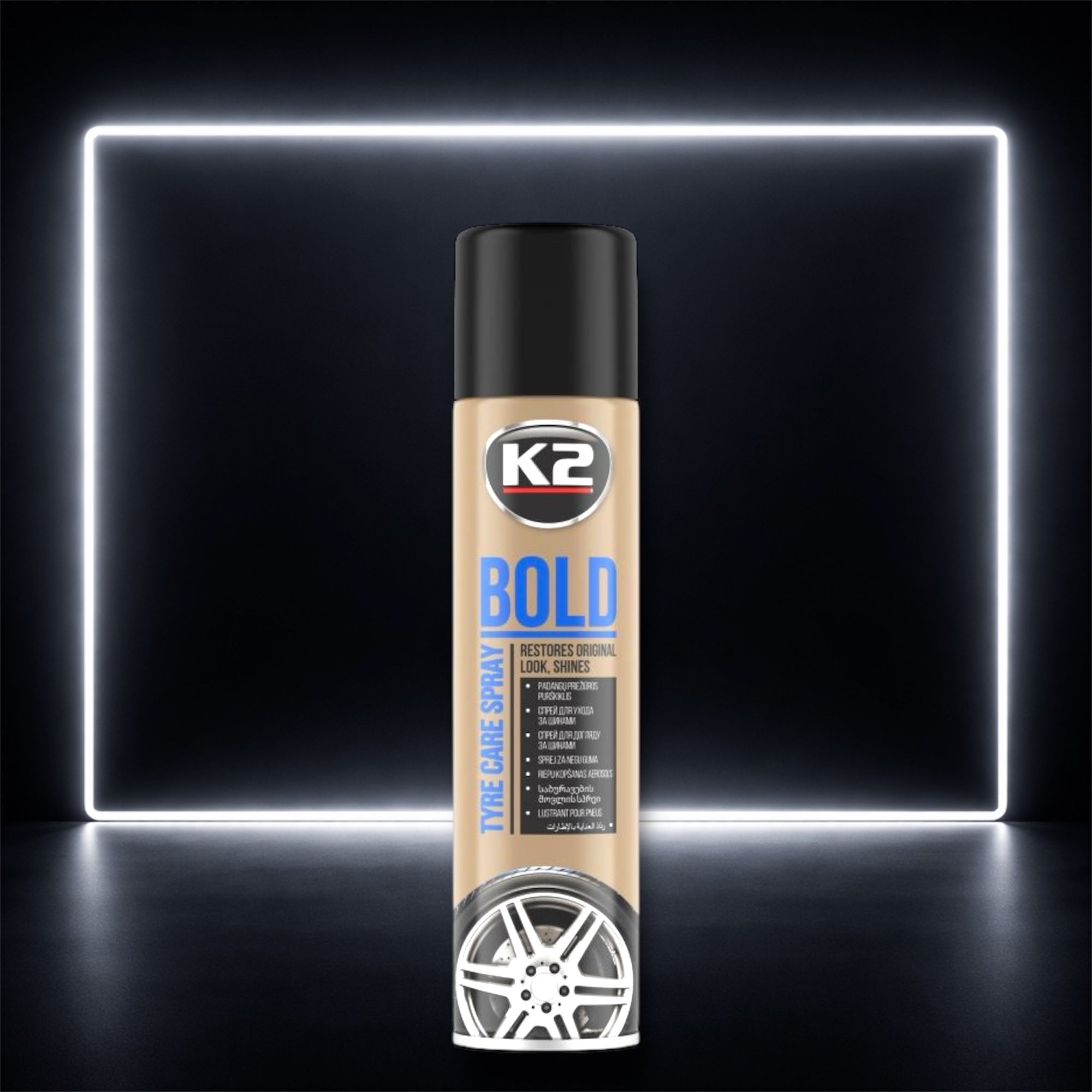 K2 BOLD Spray para Pneus – Brilho Imediato, Proteção UV e Resultado Duradouro